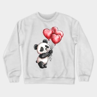 Valentine Panda Bear Holding Heart Shaped Balloons Crewneck Sweatshirt